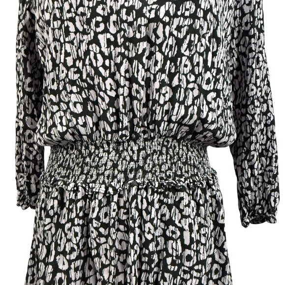 Rails Dress Women's Large Mini Dress Long Sleeve Cinch Waist Black Batik Cheetah - Picture 5 of 15